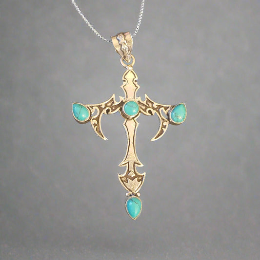 Turquoise in Sterling Silver Cross Pendant