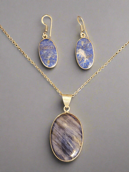 Lapis Lazuli in Sterling Silver Pendant and Earrings