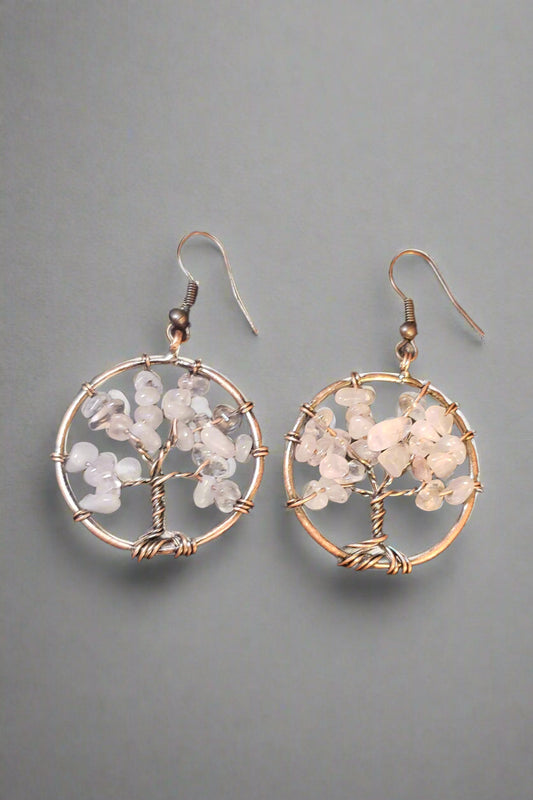 Rock Quartz Chip Copper Wire Wrap Amulet Earrings