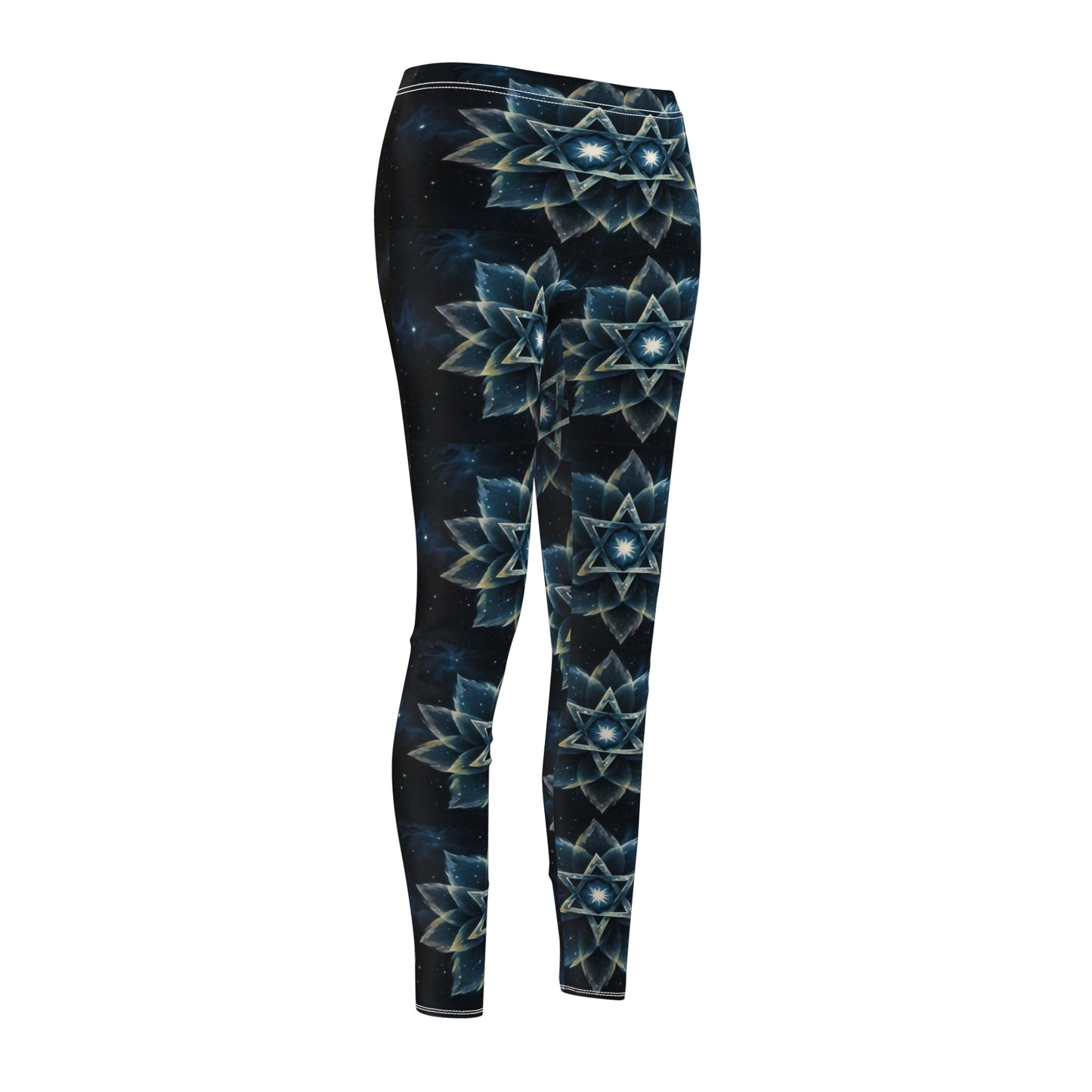 Women's Cut & Sew Casual Leggings - Blue Cosmic Lotus Star of David Magen David Art