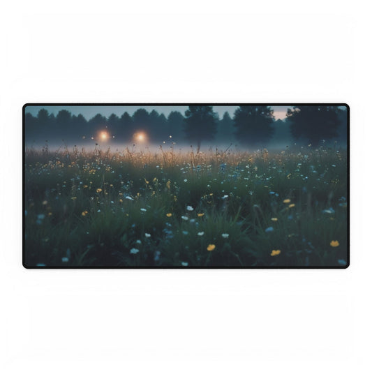 Desk Mat - Echoes in the Mist Floral Meadow Twilight Misty Field Nature Ambiance