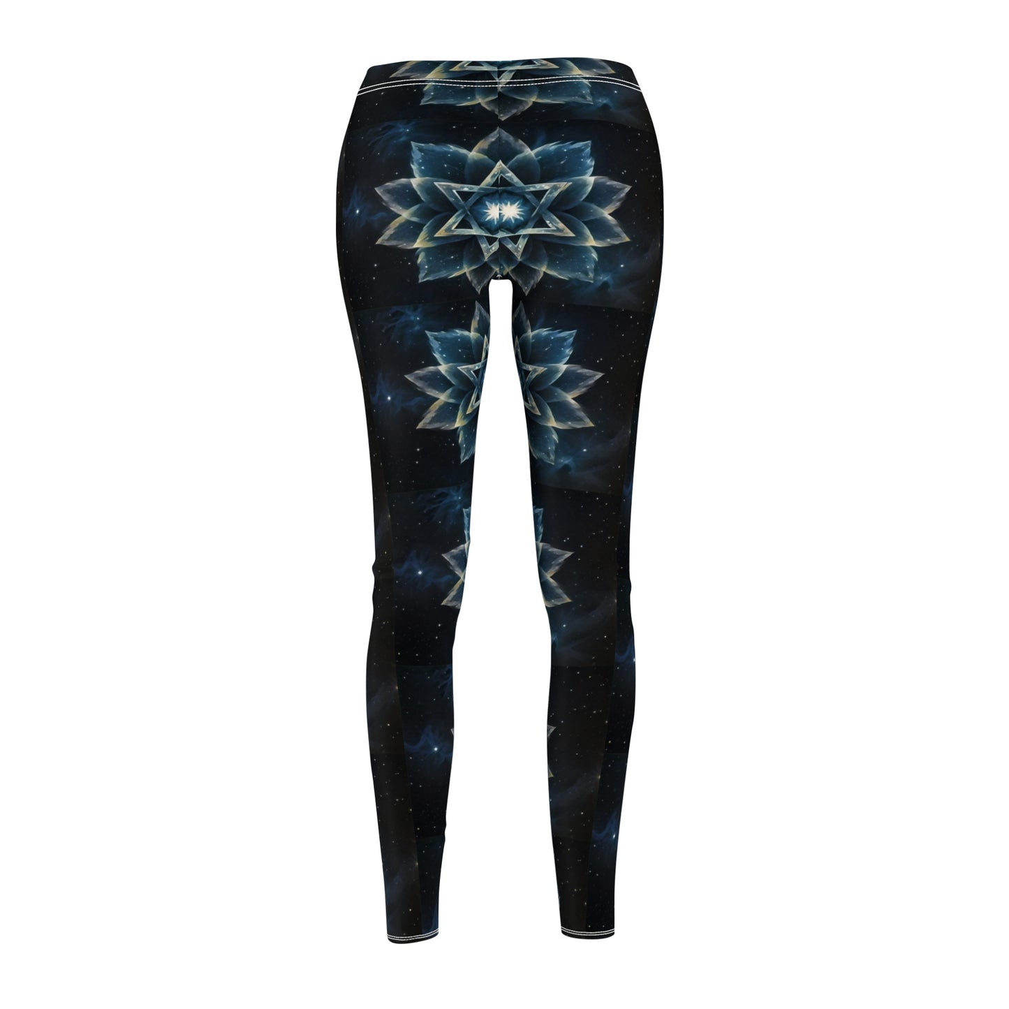 Women's Cut & Sew Casual Leggings - Blue Cosmic Lotus Star of David Magen David Art