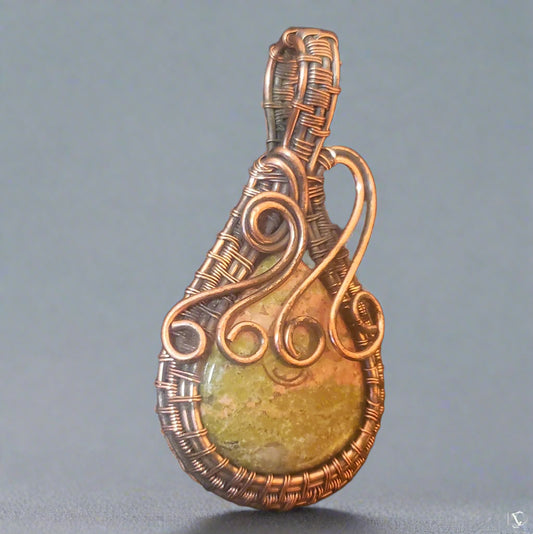 Unakite Copper Wire Pendant