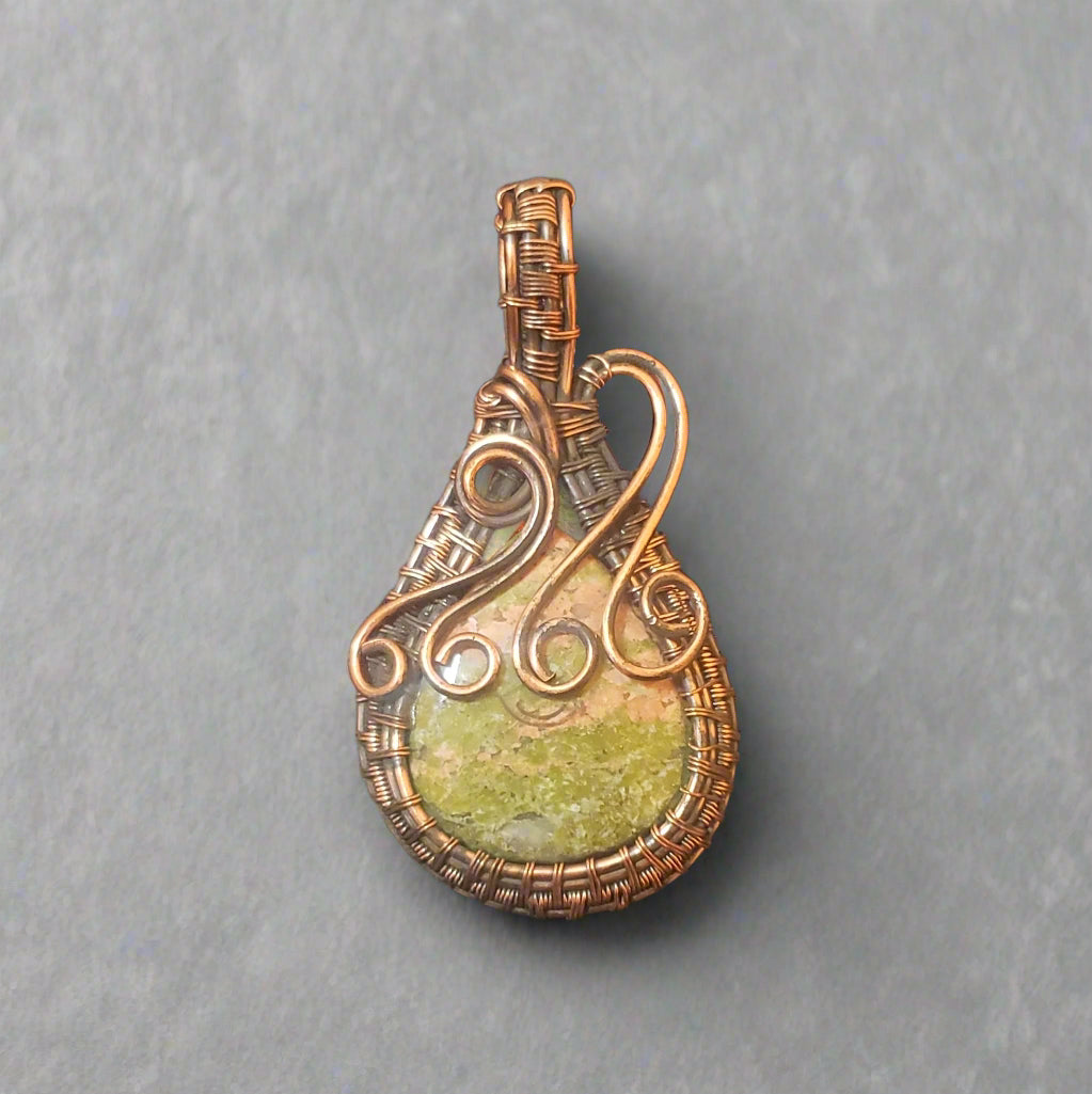 Unakite Copper Wire Pendant