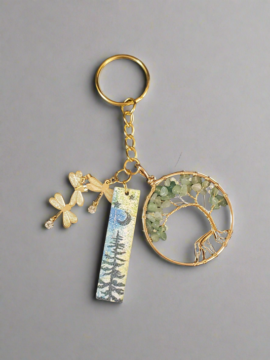 Dragonfly & Green Aventurine Willow Tree Keychain