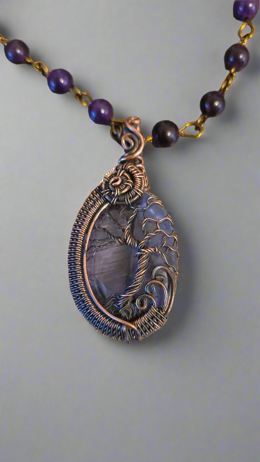 Amethyst & Copper Wire Tree of Life Necklace