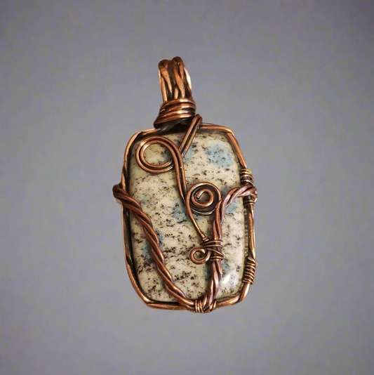 K2 Jasper Natural Stone Rectangle Pendant Copper Wire Wrap