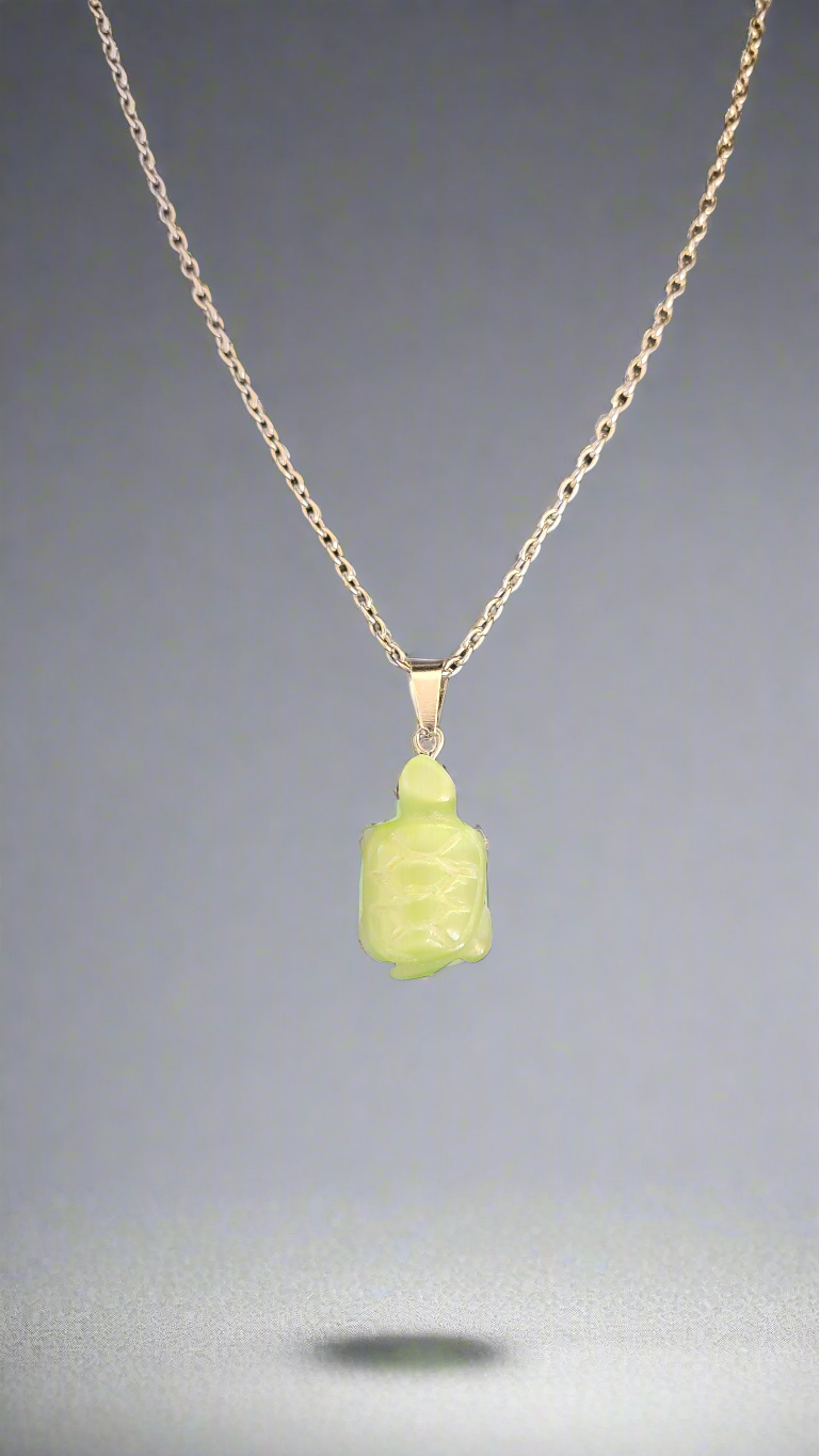 Carved Stone Green Tiny Turtle Pendant