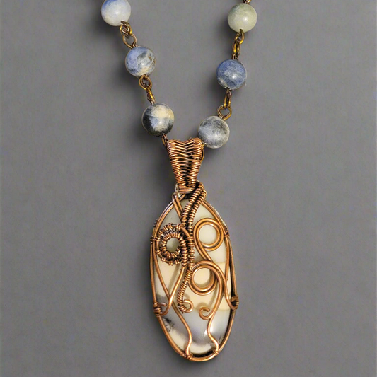 Blue Lace Agate Copper Wire Wrap Necklace
