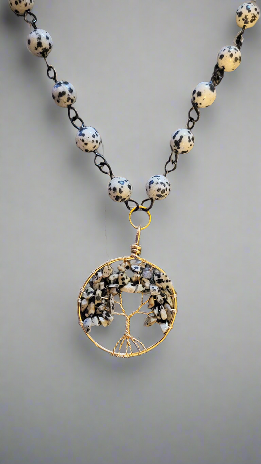 Dalmatian Jasper Tree of Life Necklace