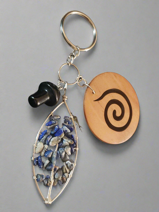 Lapis Lazuli & Obsidian Natural Stone Keychain