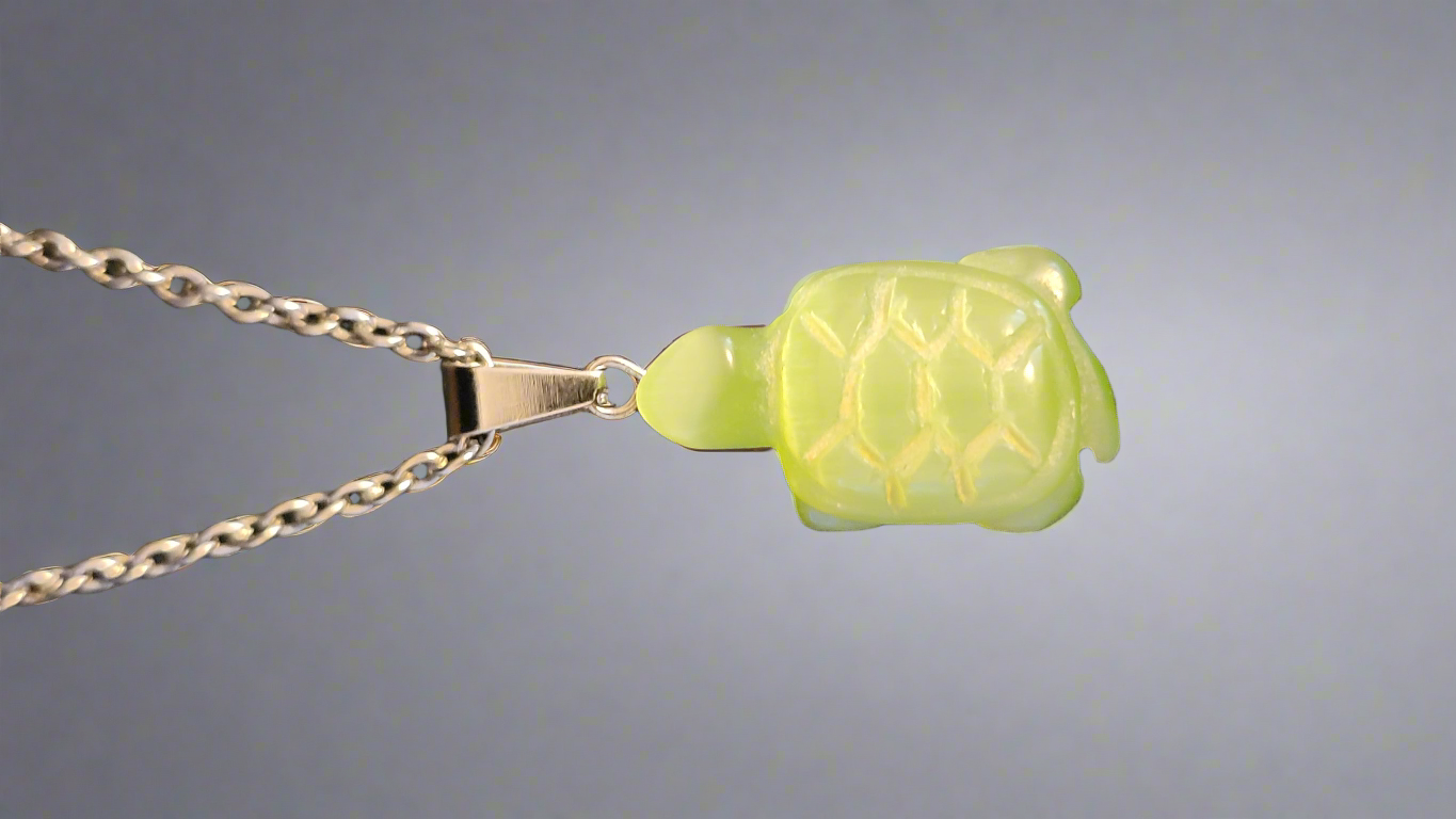 Carved Stone Green Tiny Turtle Pendant