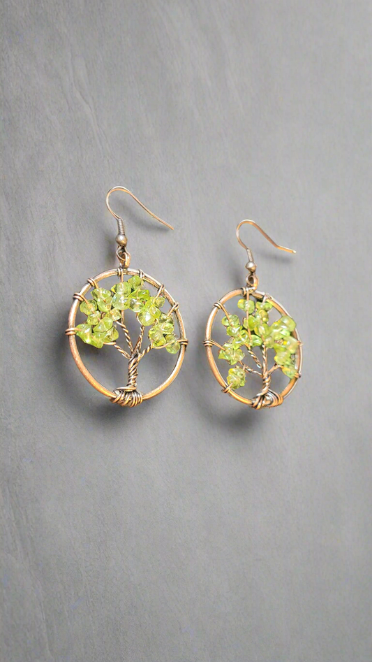 Green Natural Stone Tree of Life Earrings
