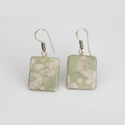 Tree Agate Square Stones .925 Sterling Silver Dangle Earrings