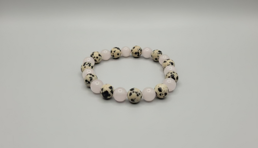 Rose Quartz & Dalmatian Jasper Beaded Bracelet