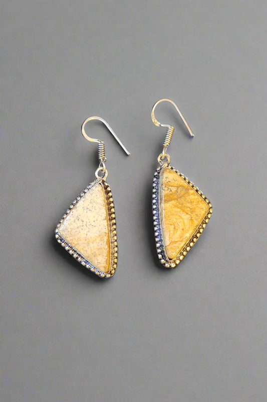 Sterling Silver Picture Jasper Triangle Earrings