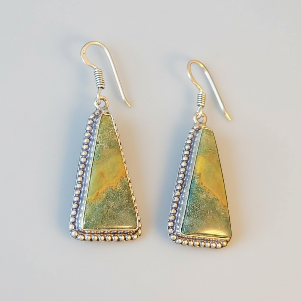 Ocean Jasper Triangle Stones in Sterling Silver Earrings