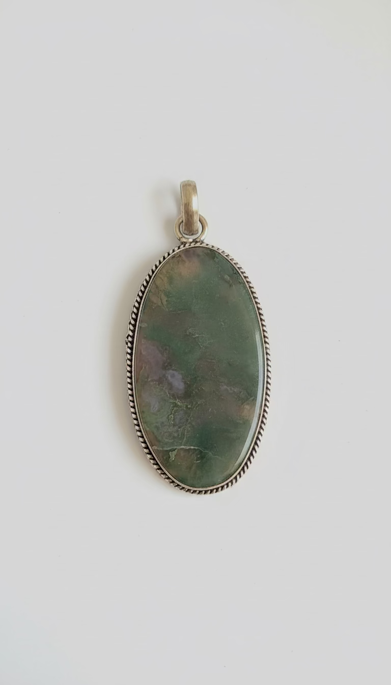 Moss Agate in .925 Sterling Silver Pendant