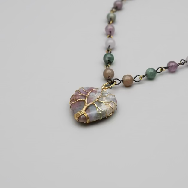 Roni's Moss Agate Tree of Life Heart Necklace