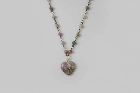 Roni's Moss Agate Tree of Life Heart Necklace