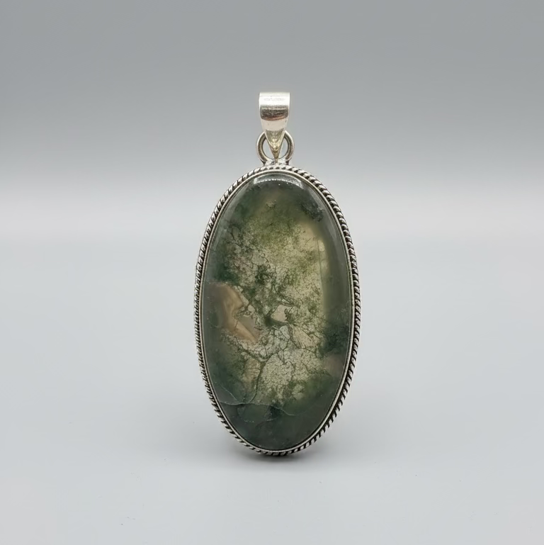 Moss Agate in .925 Sterling Silver Pendant