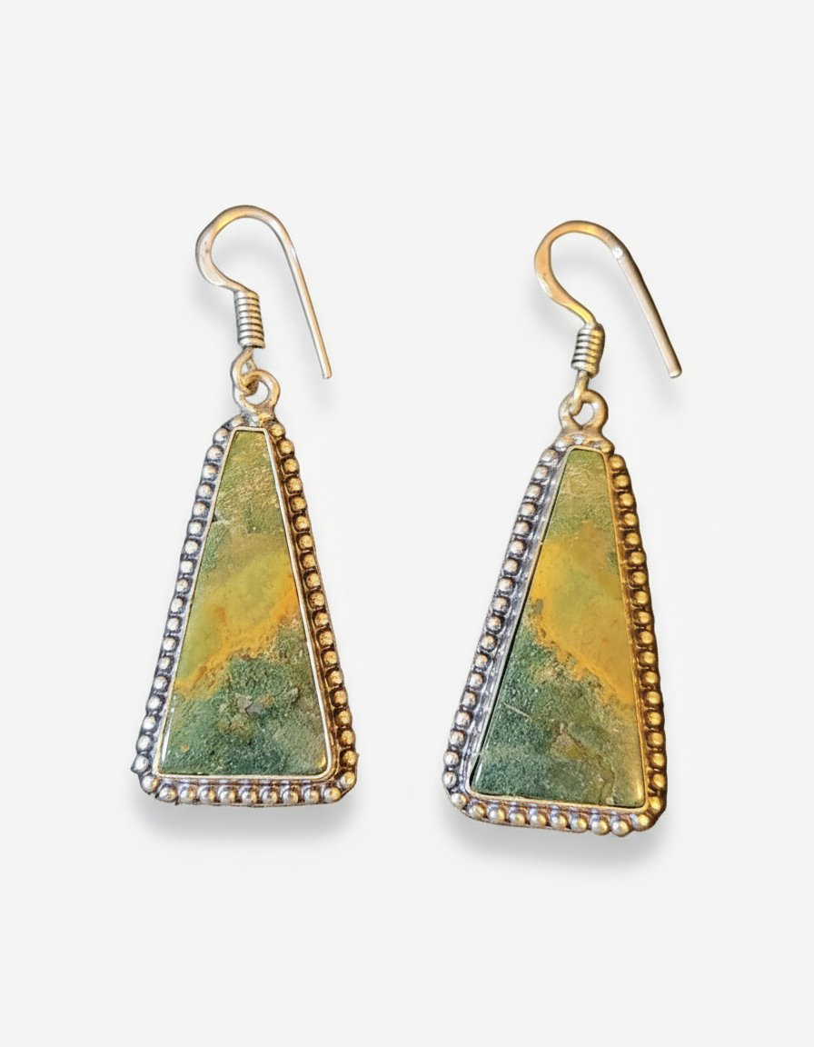 Ocean Jasper Triangle Stones in Sterling Silver Earrings