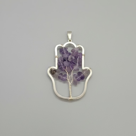 Amethyst Tree of Life Hamsa Pendant