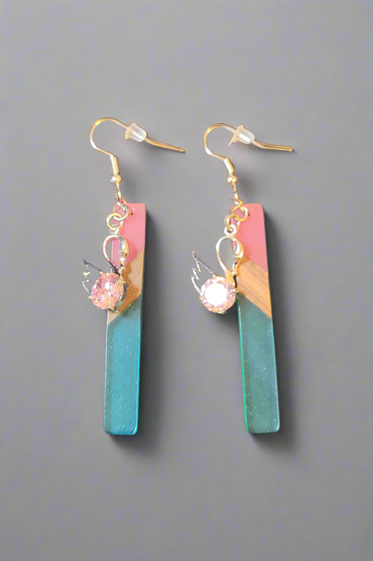 CZ Swan Pink & Blue Dangle Earrings