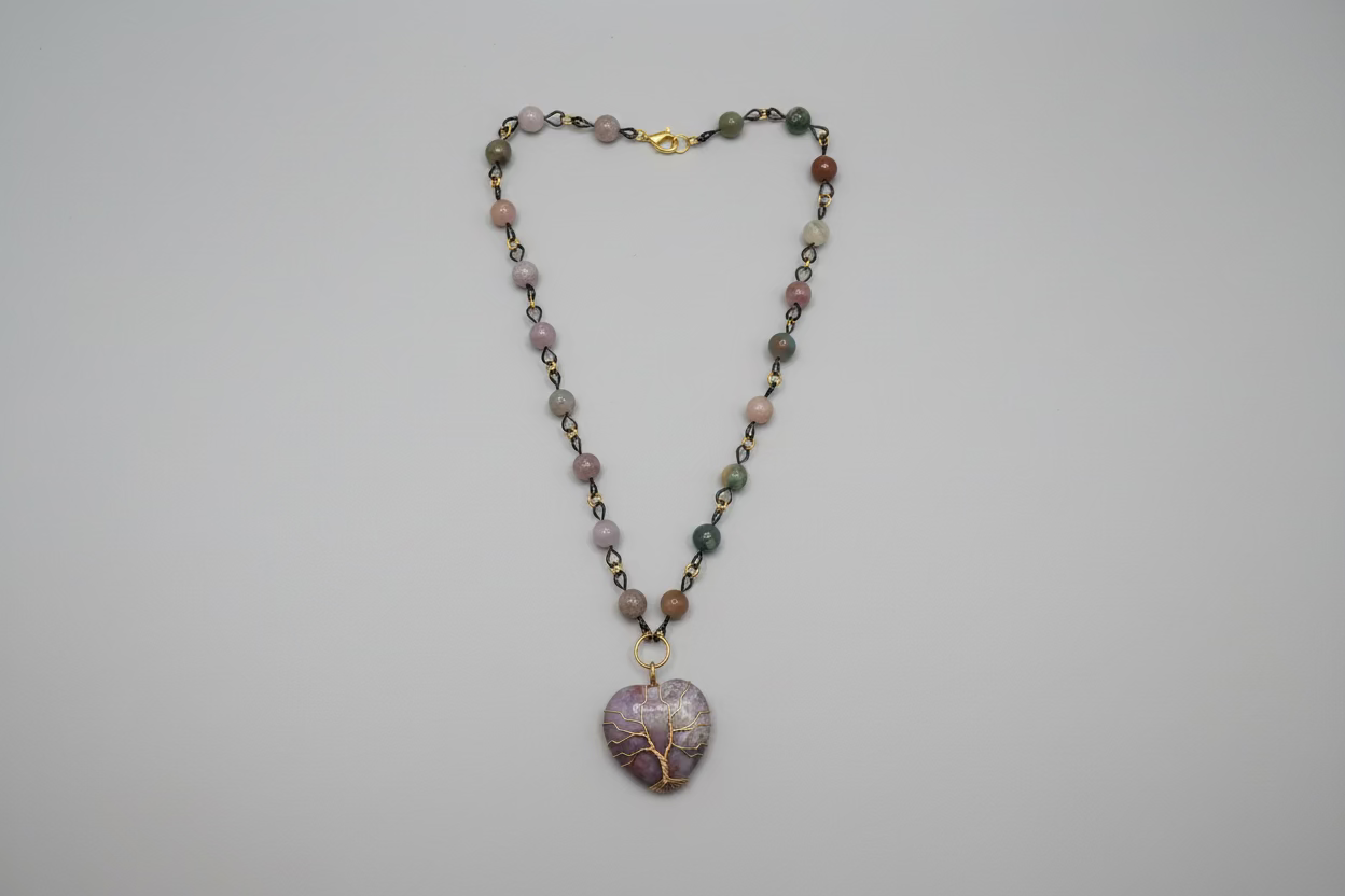 Roni's Moss Agate Tree of Life Heart Necklace