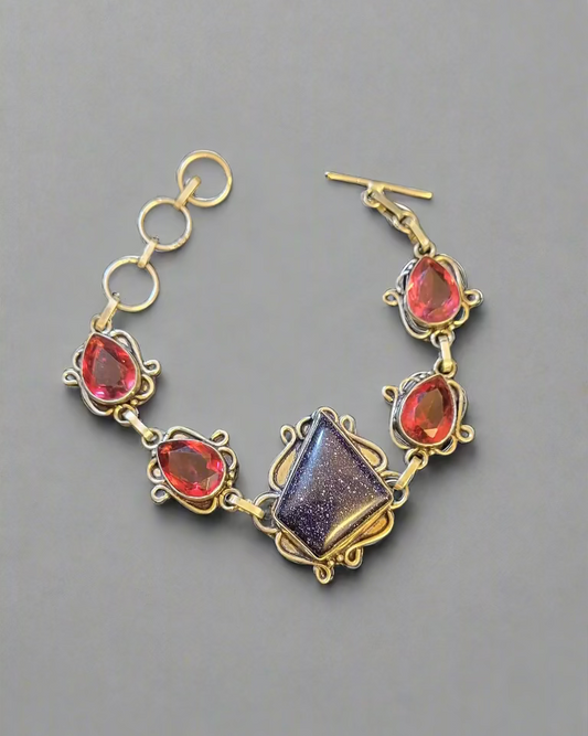 Garnet & Blue Sandstone Sterling Silver Bracelet